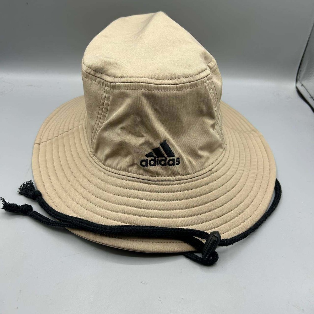 Adidas Aeroready Hat Men Tan Embroidered Bucket Cap Drawstring Strap New